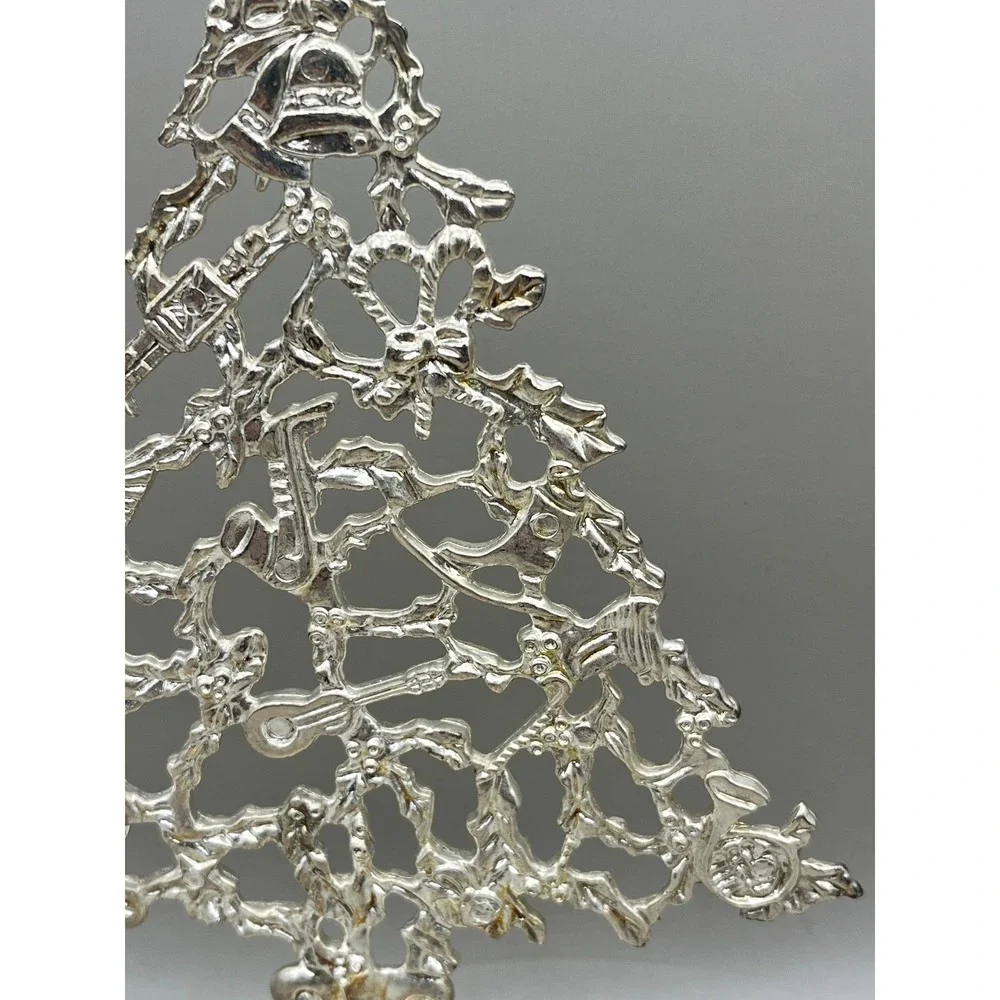 Silver Tone Metal Filigree Christmas Tree Tabletop Decor 6.5